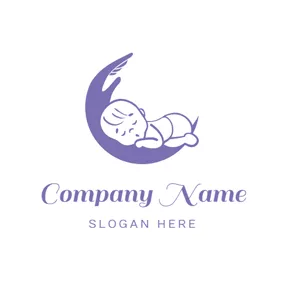 睡眠 Logo Purple Cradle and Sleep Baby logo design