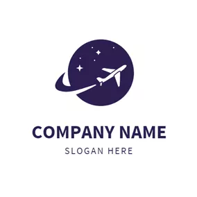 Space Logo Purple Earth and White Airplane logo design