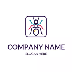 Insect Logo Purple Frame and Abstract Ant logo design