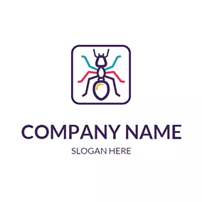 Illustration Logo Purple Frame and Abstract Ant logo design