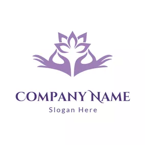 ヨガロゴ Purple Hand and Lotus logo design