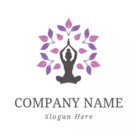 Logotipo De Spa Purple Leaf and Outlined Yogi logo design