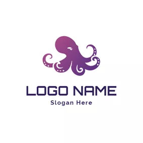 章魚 Logo Purple Octopus and Cartoon logo design
