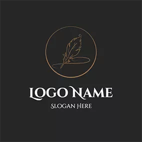 Feather Logo Quill Writing Circle Poetry logo design