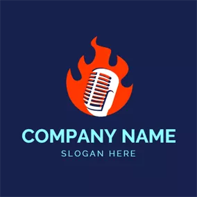 Singer Logo Raging Flame and Microphone logo design