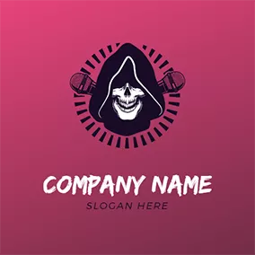 Pink Logo Rapper Gradient Hooded Skull logo design