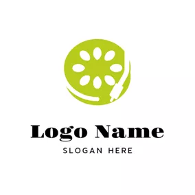 Play Logo Record Player and Kiwi Slice logo design