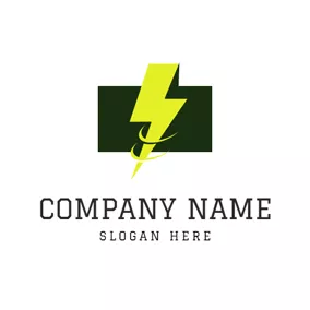 Electrician Logo Rectangle and Lightning Power logo design