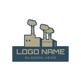 工業Logo Rectangle Banner and Industrial Chimney logo design