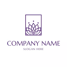 Logótipo De Massagem Rectangle Frame and Purple Lotus logo design