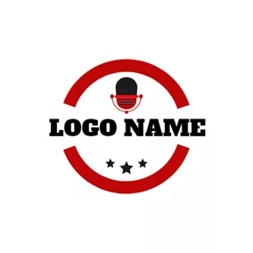 サークルロゴ Red and Black Microphone logo design