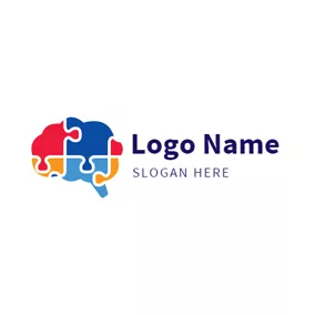 Puzzle Logo Red and Blue Brain logo design