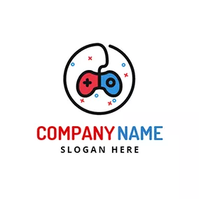 Communication Logo Red and Blue Game Machine logo design