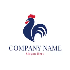 Comb Logo Red and Blue Rooster logo design