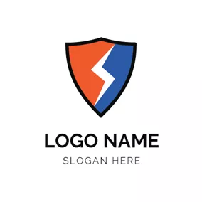Protection Logo Red and Blue Shield and Lightening logo design