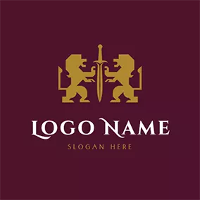 Sword Logo Red and Brown Lions With Sword logo design