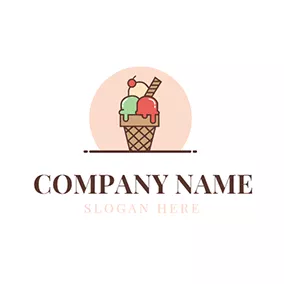 夏ロゴ Red and Green Ice Cream Cone logo design
