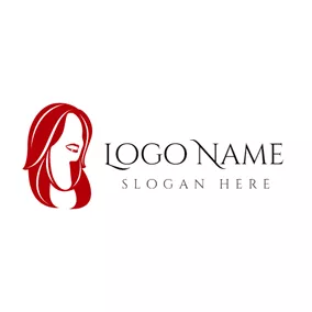 Face Logo Red and Medium Length Hair logo design