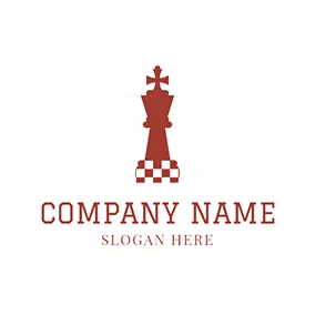 Emblem Logo Red and White Chess King logo design