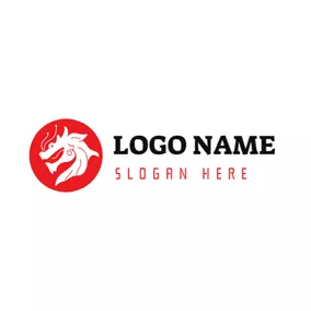 Logótipo Dragão Red and White Round Dragon logo design