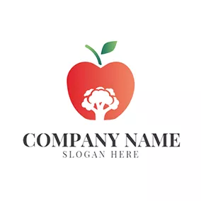 Healthy Food Logo Red Apple and White Broccoli logo design
