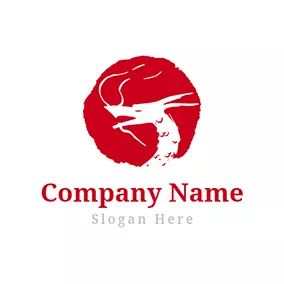 龙Logo Red Background and Dragon Head logo design