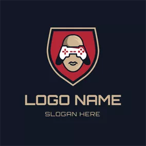 Logótipo De Controlo Red Badge and Game Controller logo design