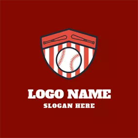 野球のロゴ Red Badge and White Baseball logo design