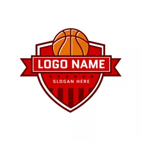 バスケットのロゴ Red Badge Yellow Basketball logo design