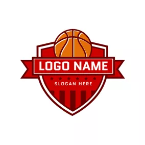 Rectangle Logo Red Badge Yellow Basketball logo design