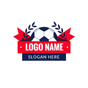 チームロゴ Red Banner and Blue Football logo design