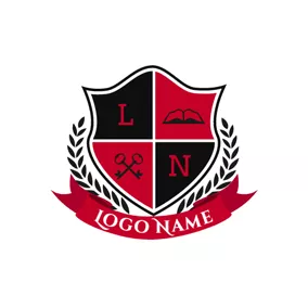 School Logo Red Banner and Branch Encircled Badge logo design