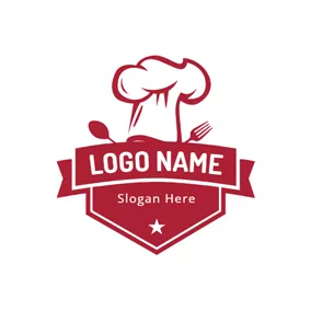 Cook Logo Red Banner and Chef Cap logo design