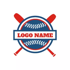 野球のロゴ Red Bat and Blue Baseball logo design