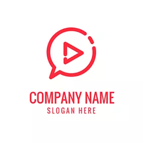 Communication Logo Red Bubble and Play Button logo design