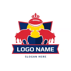 橄欖球logo Red Bulls and Crowned Football Badge logo design
