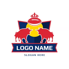 足球俱樂部Logo Red Bulls and Crowned Football Badge logo design