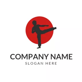 武術館 Logo Red Circle and Black Karate Sportsman logo design
