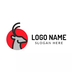 Gray Logo Red Circle and Deer Head Icon logo design