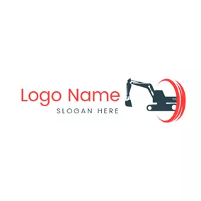 Illustration Logo Red Circle and Excavator logo design