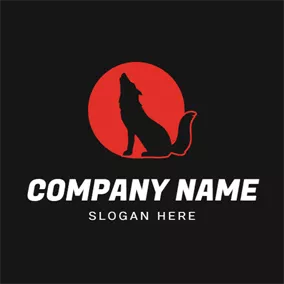 Wolf Logo Red Circle and Howling Wolf logo design