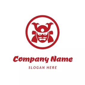 Katana Logo Red Circle and Samurai Head logo design