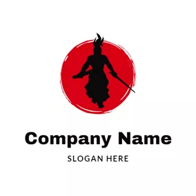 Katana Logo Red Circle and Strong Samurai logo design