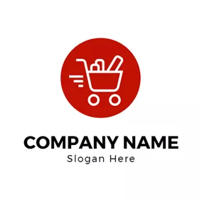 Outline Logo Red Circle and White Shopping Cart logo design