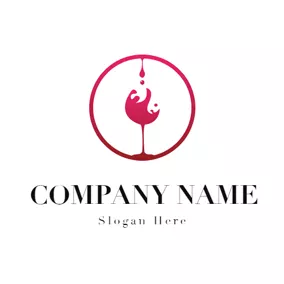 生活Logo Red Circle and Wine Glass logo design