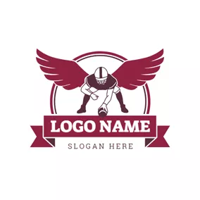 Athlete Logo Red Circle and Winged Football Player logo design