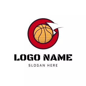 Basketball Logo Red Circle and Yellow Basketball logo design