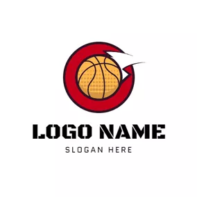 Logotipo De Concepto Red Circle and Yellow Basketball logo design