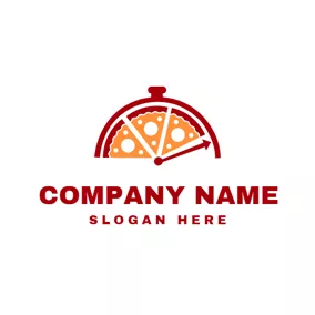 時間 Logo Red Clock and Pizza logo design