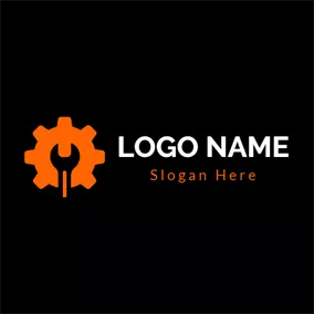 Logotipo De Ingeniería Red Cogwheel and Black Spanner logo design